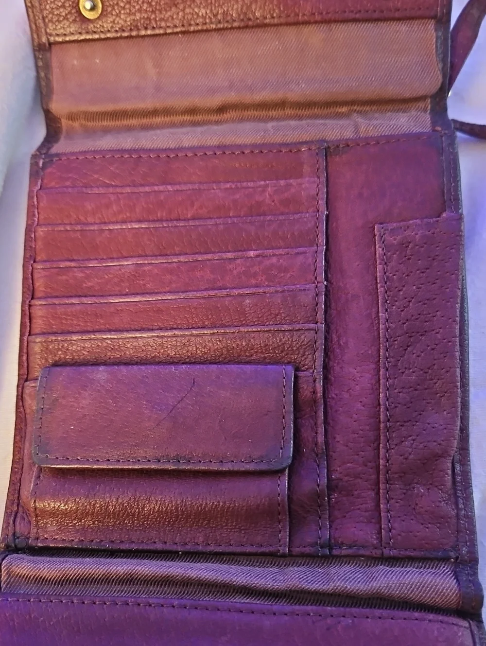 Wilson Purple Brown Leather Wallet Cross Body Purse